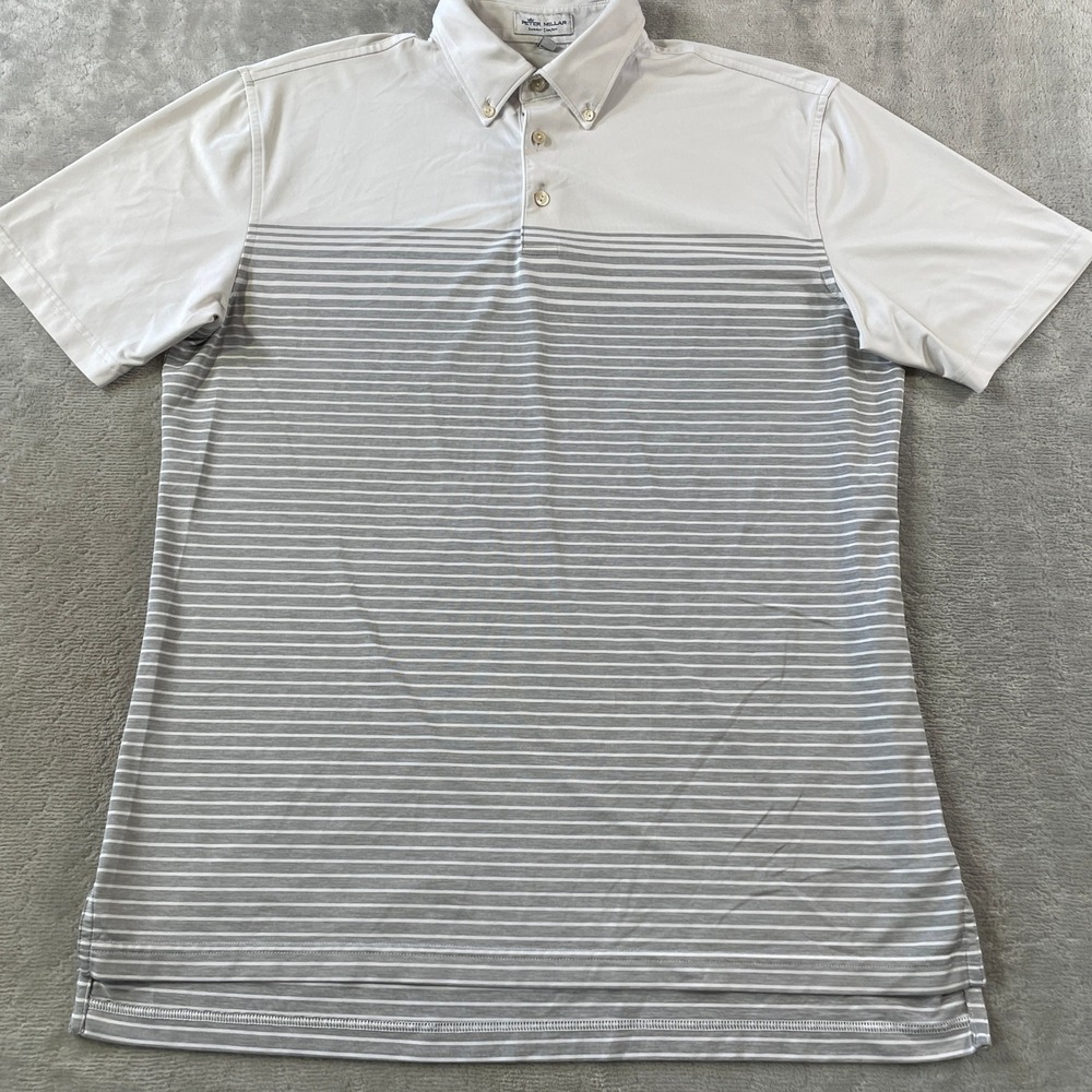 Peter Millar Summer Comfort Polo Shirt Men Medium Gray Striped Golf Light Preppy